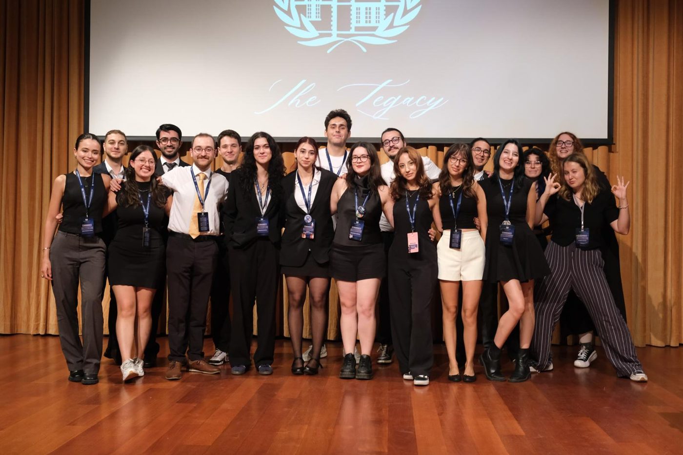 The BoğaziçiMUN Advanced 2025 team on stage under the 
